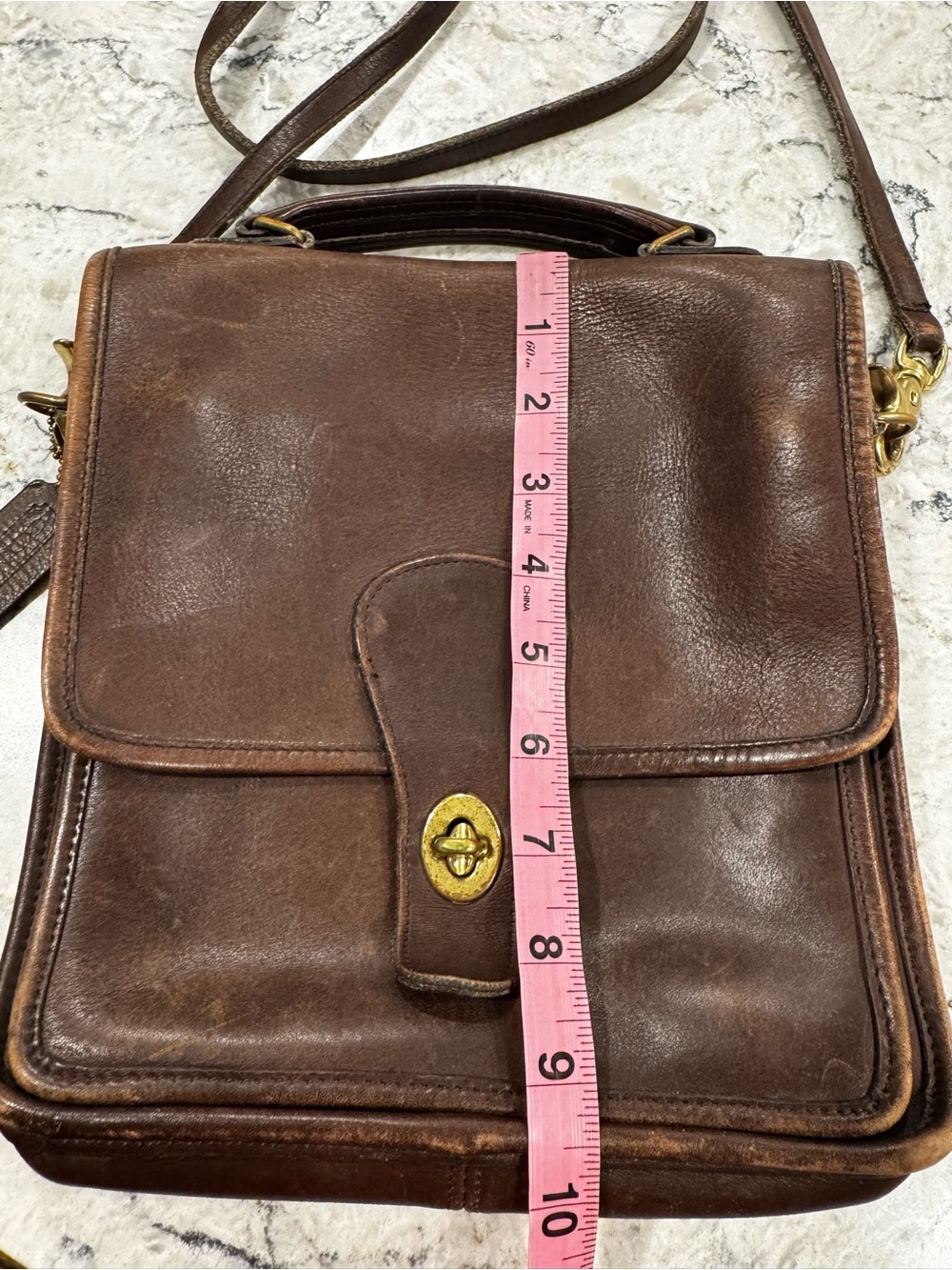 Early Vintage Coach Station Bag Crossbody Leather In Brown READ Flaws - Picture 7 of 13